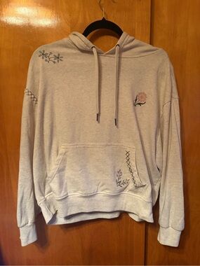 Maurice’s Women's Light Gray Embroidered Floral Hoodie